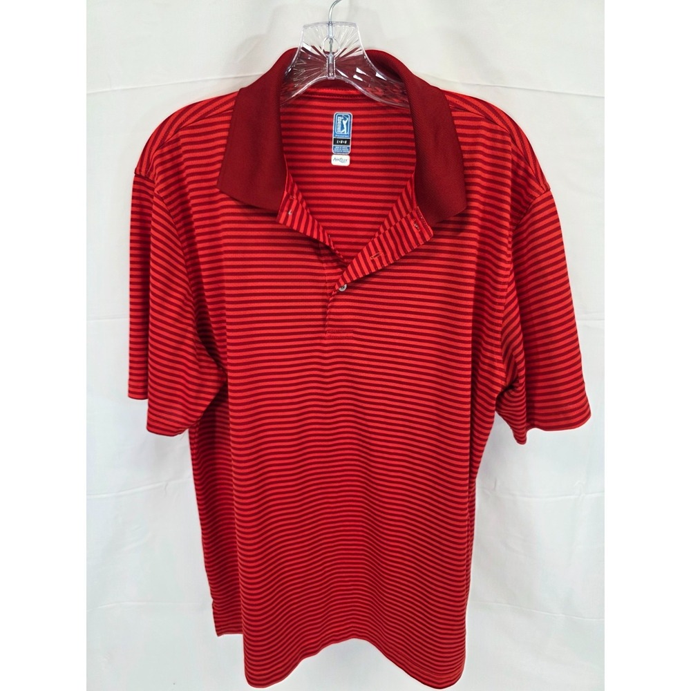 PGA Tour Airflux Mens Large Red Striped Golf Polo Shirt Short Sleeve Ventilated